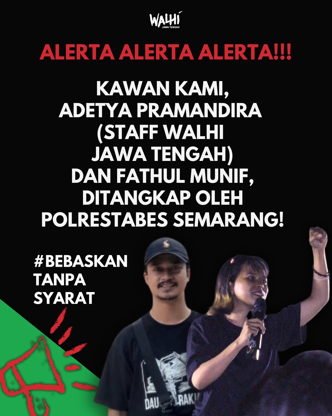 WALHI Serukan Penghentian Pemidanaan Dipaksakan dan Pembebasan Adetya Pramandira dan Fathul Munif