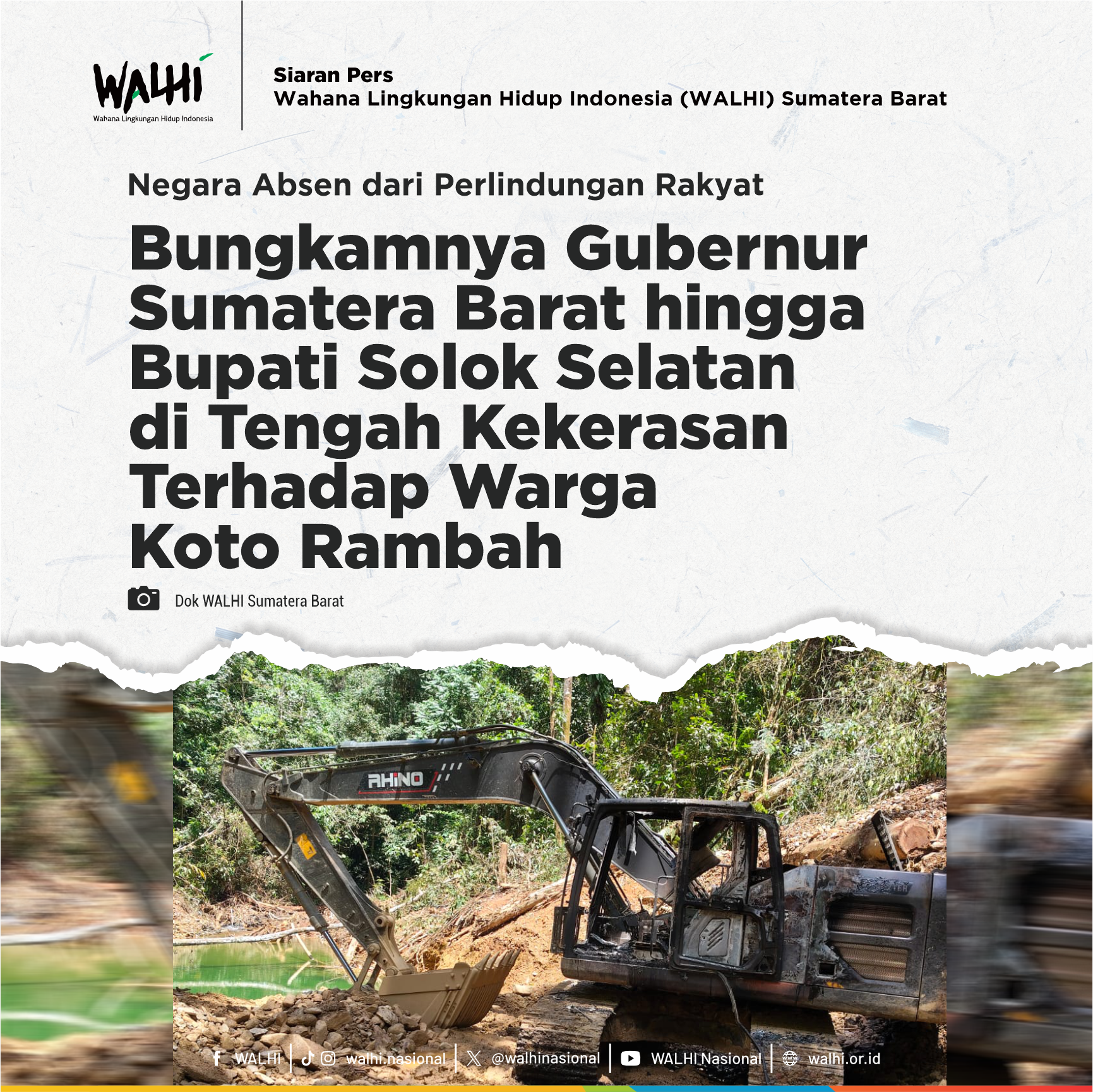Bungkamnya Gubernur Sumatera Barat hingga Bupati Solok Selatan di Tengah Kekerasan Terhadap Warga Koto Rambah: Negara Absen dari Perlindungan Rakyat
